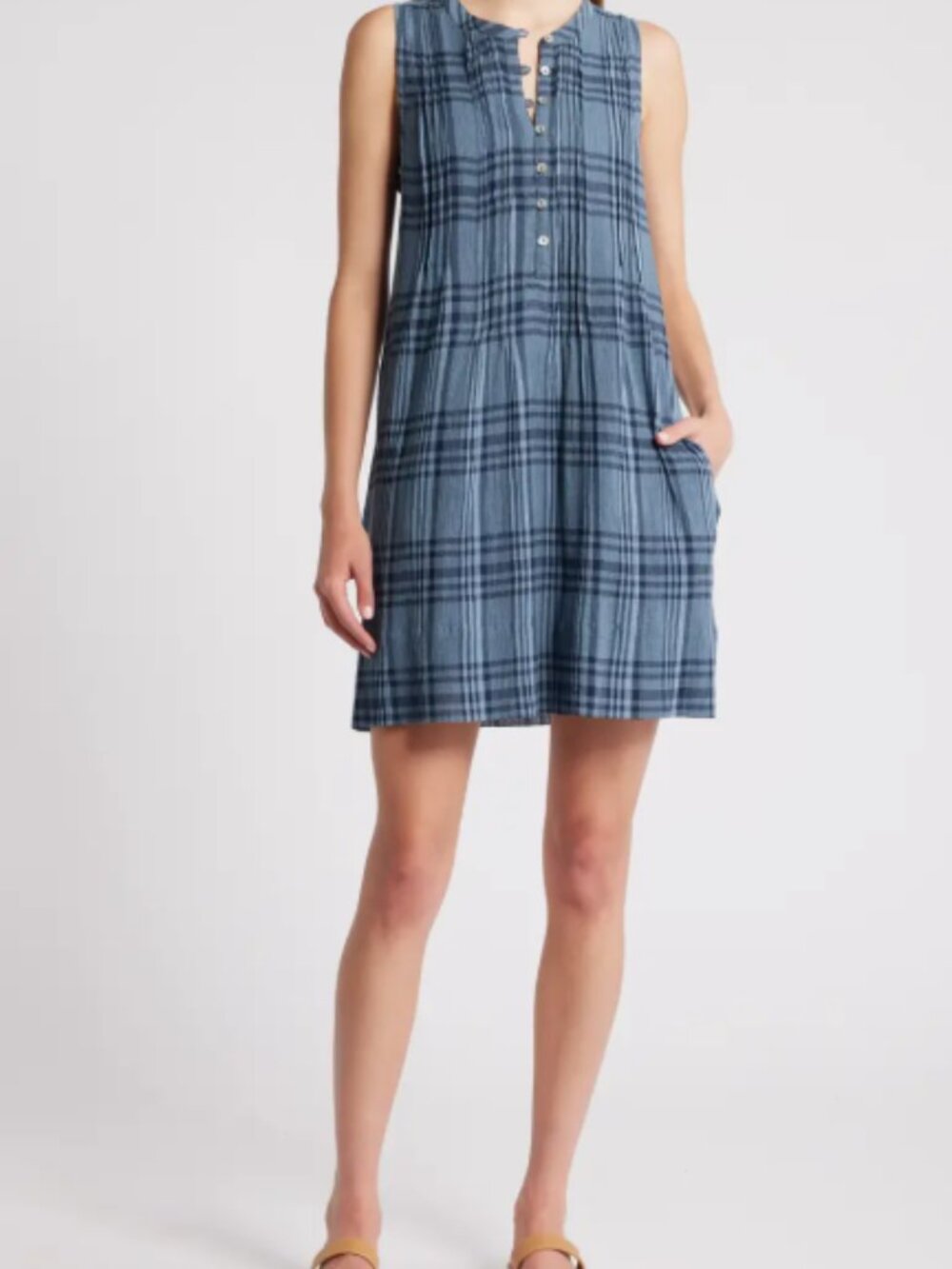 Faherty Isha Plaid Pintuck Mini Dress NWT Medium Organic Cotton Pockets